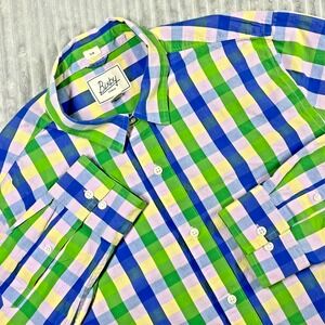 Bixby Nomad Slim‎ Men's Large Tall Button Up Long Sleeved Shirt Blue Green Plaid